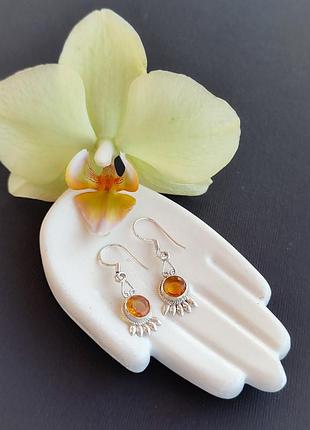 Сережки цитрин мініатюрні. кульчики з цитрину. цитрін коло. індія.