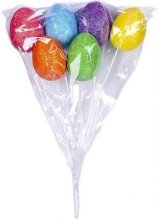 Набор яйца декоративные 6шт с глитером на палочке 21см f9051