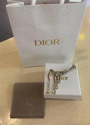 Серьга кафа с подвесками / кафа диор с цирконием в подарочной упаковке