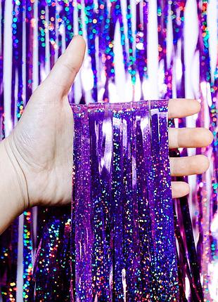 Дождик для фотозоны с голограммой украшение 245 см на 92 см фиолетовый