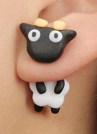 Серьги "барашек" - длина 3см, полимерная глина, ручная работа