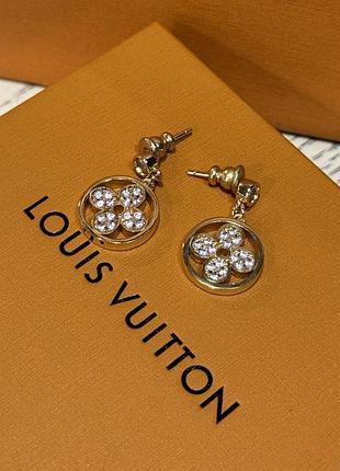 Сережки луи вюиттон в позолоте с россыпью циркония(можно набором с подвеской)