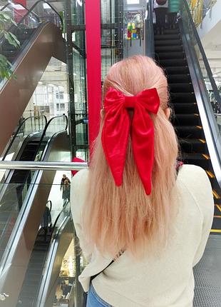 Бант на заколке бархатный красный / бархатный бант красный