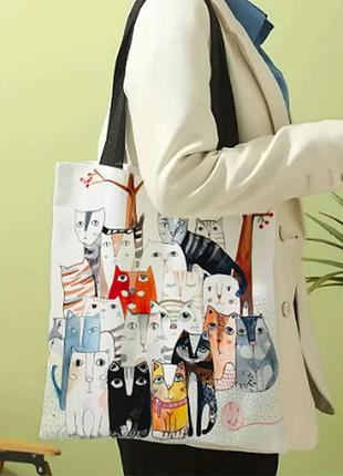Оригінальна сумка шопер з прінтом коти
