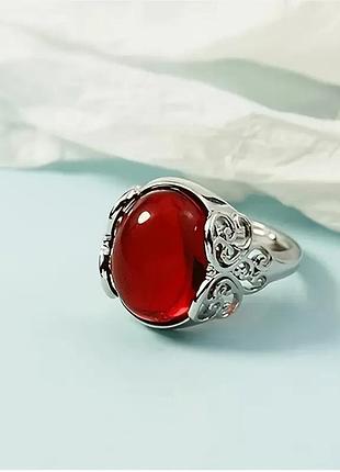 Каблучка сріблястого кольору з акріловим каменем, розмір реголюється