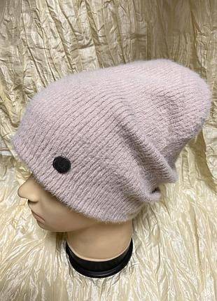 Пушистая тёплая двойная женская шапка эко нгора