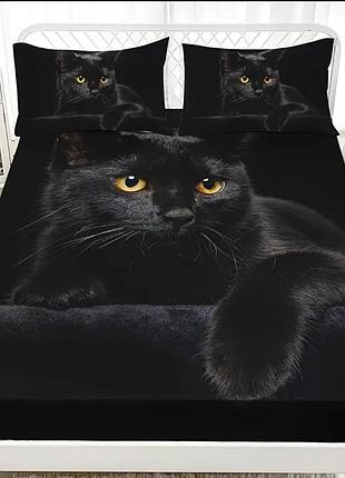Набір постільної білизни 3d чорний кіт 180×200см