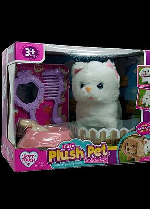 Интерактивная игрушка yi wu jiayu котик белый с розовыми ушками и хвостиком lk003a-2