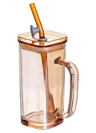 Скляна чашка з кришкою і трубочкою 280 (мл) hp-19-53gld