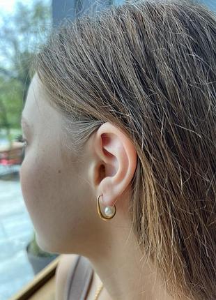 Діор сережки маленькі колечка з перлинкою, позолота / сірьги-кільця маленькі акуратні з перлинкою