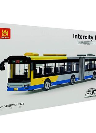 Конструктор intercity bus 4973 — жовтий міжміський автобус із 415 деталей, довжина 39 см, для дітей від 6 років