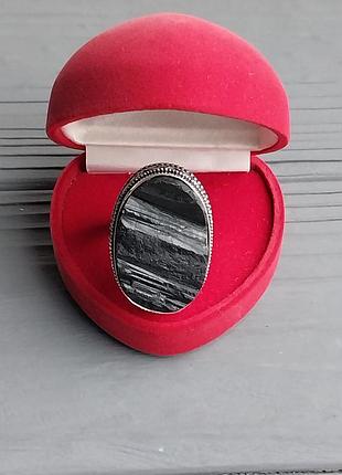 Шерл кільце овал чорний шерл турмалін. кільце з чорним турмаліном у сріблі розмір 20. індія!