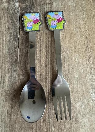 Детский набор приборов ложка и вилка с героями пеппа
