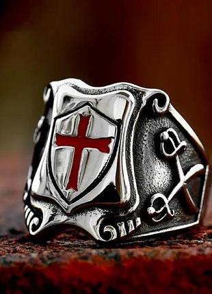 Чоловіче кільце сріблястого кольору з щитом і хрестом, розмір 19,20,21