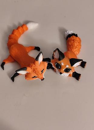 Набір 2 шт іграшка фігурка рухома пластик принт 3d модель руда лисиця великі очі