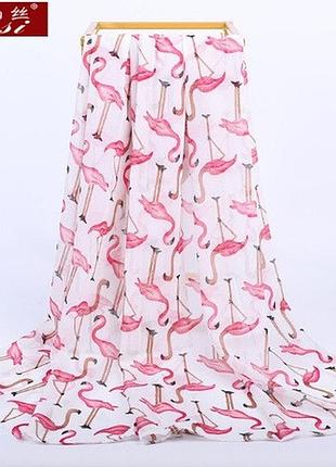 Женский шарф с фламинго, розовый - размер шарфа приблизительно 160*60см, шифон