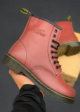 Женские ботинки dr. martens 1460 red (мех)