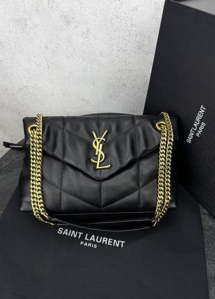 Женская сумка yves saint laurent puffer из натуральной кожи черная, золотая фурнитура