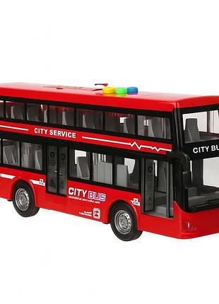 Инерционный двухэтажный автобус красный rj5504 &mdash; свет, звук, открывающиеся двери, резиновые колеса