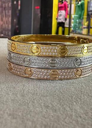 Браслет cartier з викруткою з дрібним цирконієм покриття рожевим, білим або лимонним золотом
