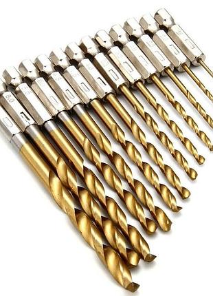 Набор сверл hss 13 шт 1.5–6.5 мм с титановым покрытием, шестигранный хвостовик 6.35 мм