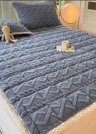 Наматрасник теплый, бархатный наматрасник р-р 180×200см серый