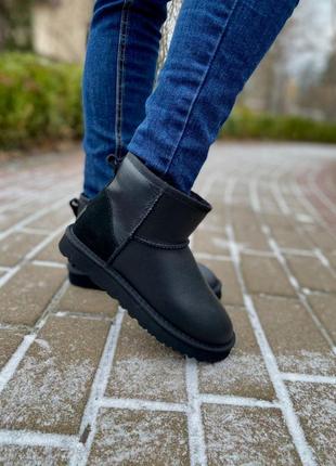 Женские угги ugg classic mini black leather4 фото