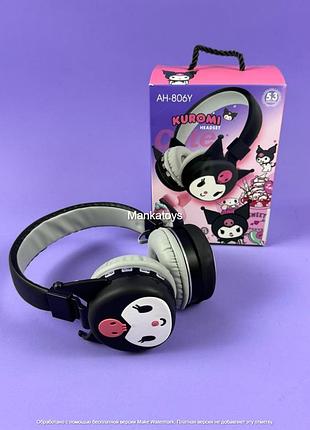 Детские беспроводные наушники для девочки черного цвета "куроми" ah-806-y, micro-usb, aux, sd-разъем, управление звонками