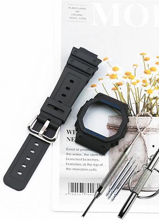 Комплект корпус (рант) + ремешок для g-shock dw-5600 / gw-b5600 / gb-5600 / gwx-5600 / dw-5025 черный с синими надписями