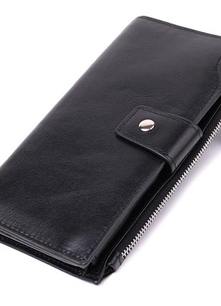 Вертикальний стильний гаманець із гладкої натуральної шкіри vintage 22885 чорний