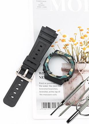 Ремешок, безель (корпус) для часов g-shock ga-2100 / ga-2110 черный камуфляж