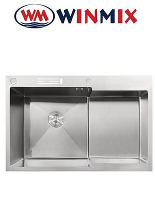 Кухонная мойка winmix mh7849l-hk nano-silver "глубокое крыло" с подставкой под ножи из нержавеющей стали