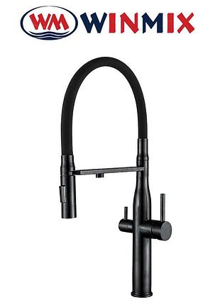 Смеситель для кухни ухо с дополнительным краном под осмос рефлекторный winmix vtm reflector black (chr-021)