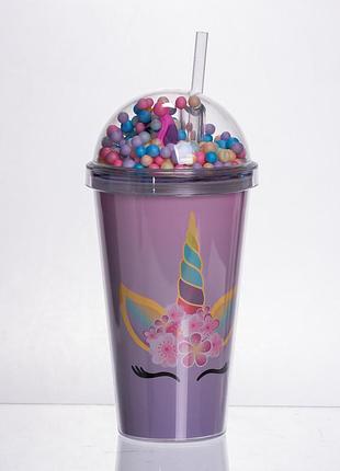 Пластиковый стакан с трубочкой и крышкой 400 (мл) многоразовый пластиковый стакан фиолетовый hp-18-2v
