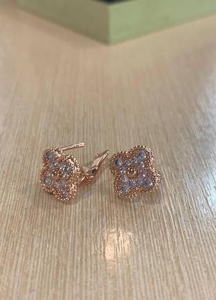 Ван клиф серьги / van cleef серьги в розовом золоте