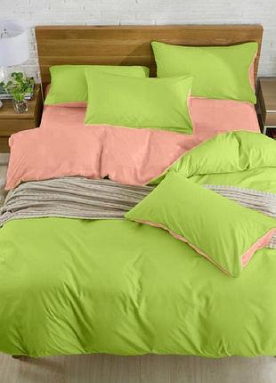 Постельное белье бязь салатово-коралловый двуспальный евро