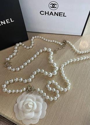 Буси шанель перли циркони позолота 18 к/довгі перлинні намисто