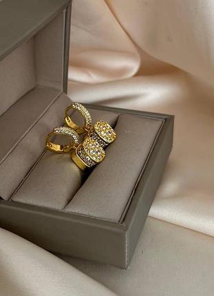 Серьги помеллато в мелких цирконах позолота 18 к