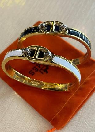 Браслет hermes / эрмес черный браслет - эмаль, позолота