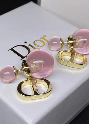 Сережки диор с розовыми жемчужинами, позолота 18 к (можно комплектом с подвеской)