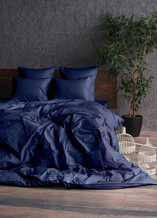 Комплект stripe lux dark blue 1/1см комфорт текстиль євро на резинці