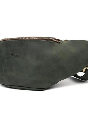 Кожаная сумка на пояс бренда tarwa re-3036-3md зеленая, большой размер