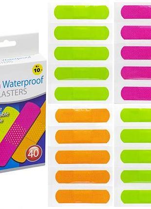 Пластир "neon waterproof" 40шт 7,2*1,9cм knz