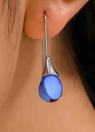 Срібляті сережки з синім акріловим каменем