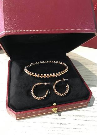 Cartier браслет зубчики в розовом золоте/ картье серьги зубчики розовое золото