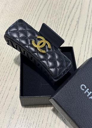 Крабик для волос с логотипом черный прямоугольный с логотипом