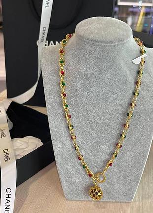 Підвіска вінтажна та сережки вінтажний стиль з логотипом, позолота, червоні, зелені кристали