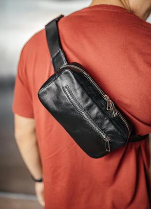 Мужская бананка, мужская сумка через плечо из натуральной кожи, вместительная черная сумка на пояс