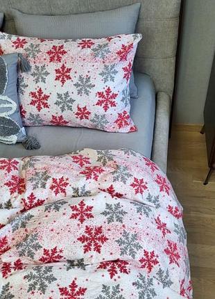 Комплект сніжинка сіра/сірий фланель комфорт текстиль евро на резинке