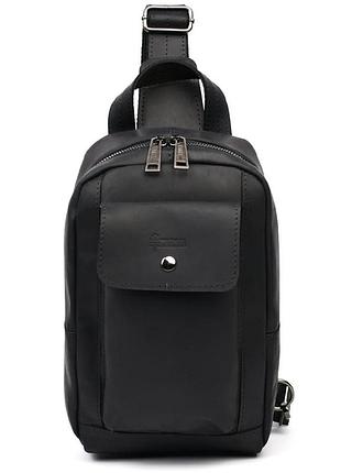 Рюкзак слинг кожаный с передним карманом для телефона tarwa ra-6040-3md черный